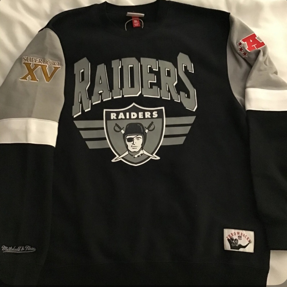 NWT Deadstock Mitchell & Ness Oakland Raiders NFL All Over Crew Throwback XL